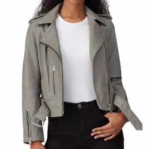 ALL SAINTS Balfern Leather Moto Jacket Gray 2 XS
